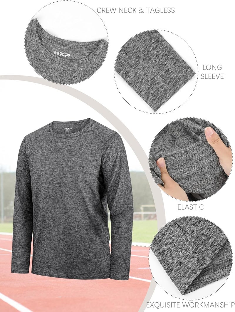 HXP 4 Pack Boys Long Sleeve Shirts Dry Fit Athletic T Shirts Boys' Activewear Quick-Dry Clothes Tees for Youth Teens - Image 2